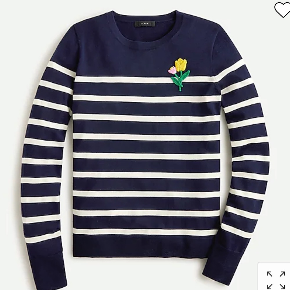 Jcrew - The Margot Crewneck Sweater with Crochet Flower